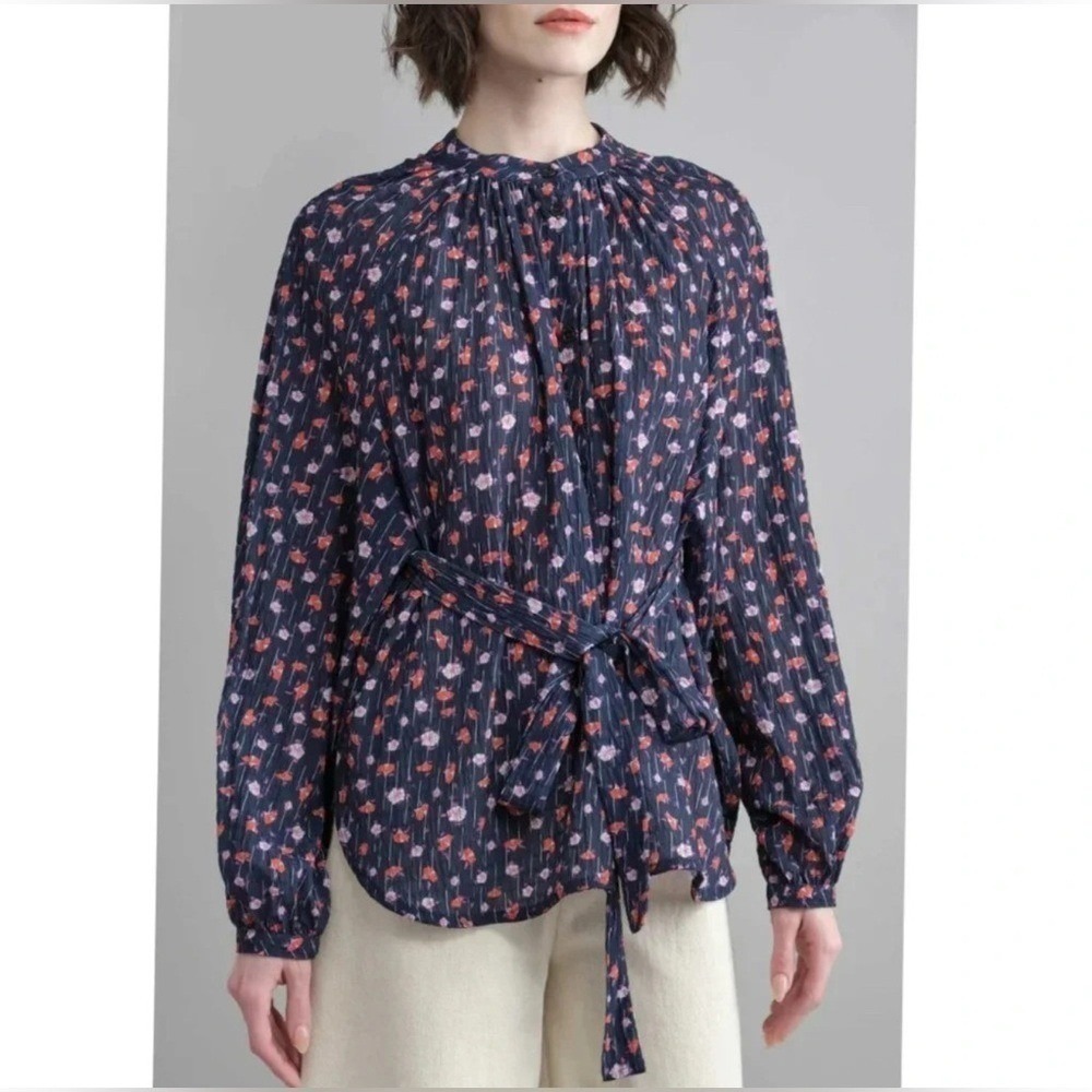Henrik Vibskov Leaf Floral Print Baloon Long-Sleeve Button Front Size S Relax
